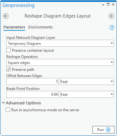 Apply Reshape Diagram Edges Layout parameters for Reshape Operation = Square edges