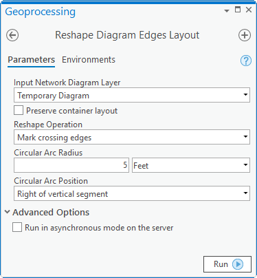 Reshape Diagram Edges layout parameters for Reshape Operation = Mark crossing edges