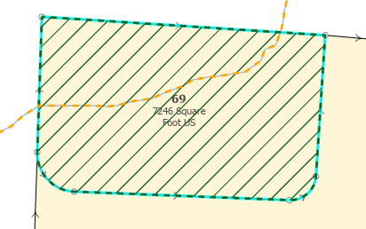 Natural boundary feature splitting a parcel