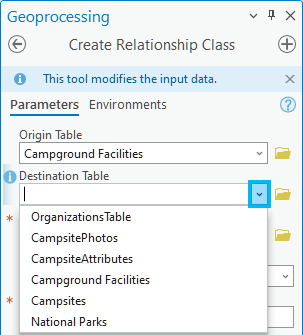 Destination Table parameter on the Create Relationship Class geoprocessing tool