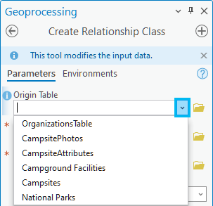 Origin Table parameter on the Create Relationship Class geoprocessing tool