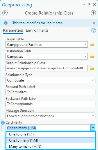 Cardinality parameter set to One to many