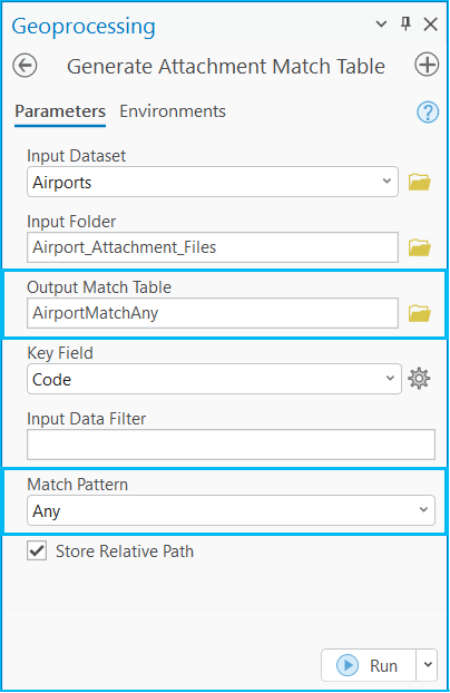 Output Match Table parameter with new name and Match Pattern parameter set to Any