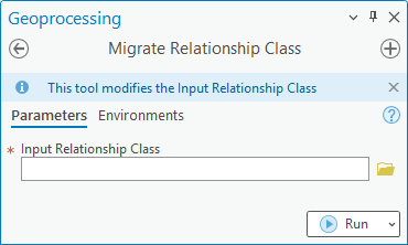 Migrate Relationship Class geoprocessing tool dialog box