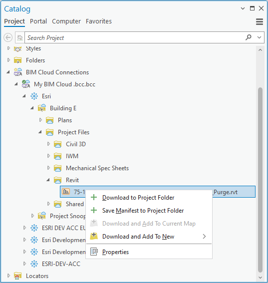 BIM Cloud repository item context menu
