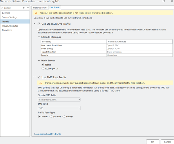 Network Dataset Properties dialog box for main.Routing_ND