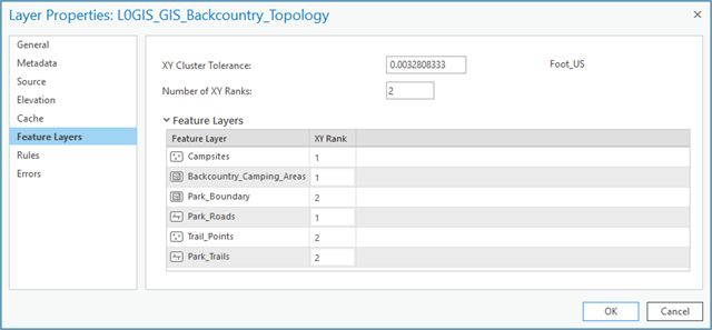 Feature Layers tab in the topology feature layer properties