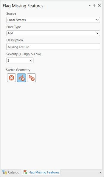 Flag Missing Features pane with parameters filled