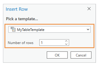 Insert Row dialog box