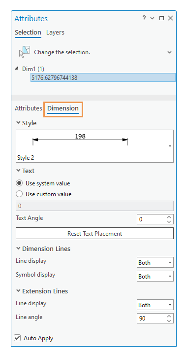Dimension tab in the Attributes pane
