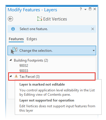 Modify Features - Layers pane with Tax Parcel selected