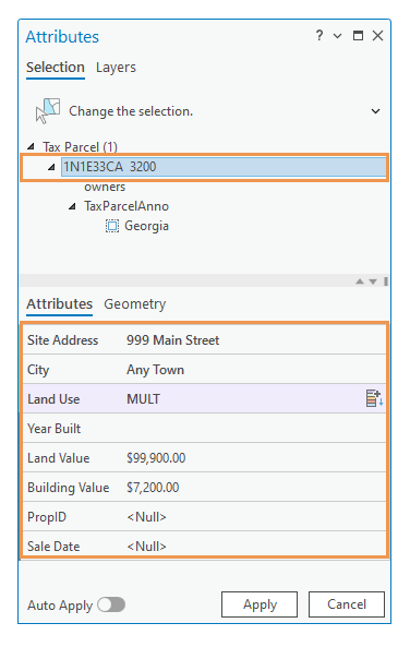 Attributes pane