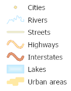 Sample legend showing different symbols for different features