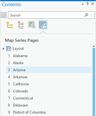 Contents pane for a map series