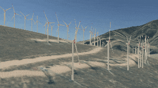 Animated wind turbine symbols in a scene