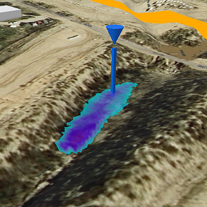 A scene showing a water source adding water into a flood simulation