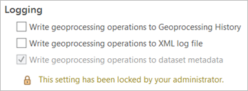 Option to log geoprocessing operations locked by administrator