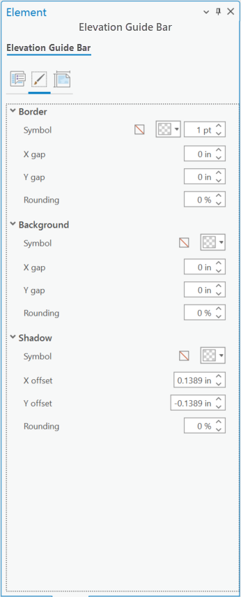 Element pane with the Display tab active and border, background, and shadow sections expanded