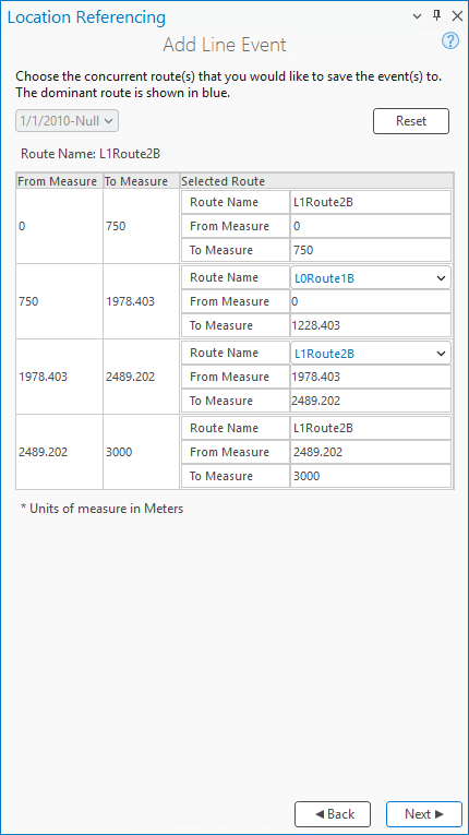 Route dominance table in the Add Line Event pane