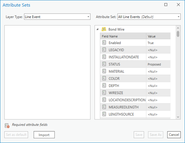 Attribute Sets dialog box with the default attribute set