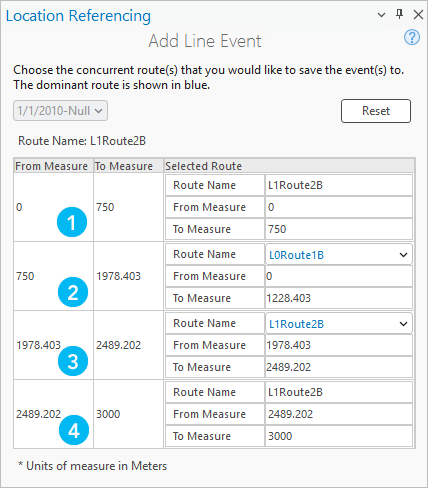 Add Line Event pane for route L1Route2B from start to end