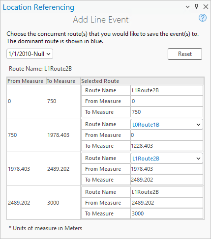 Add Line Event pane showing the 1/1/2010 to Null time range