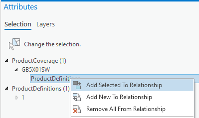 Right-click options for ProductDefinitions in Attributes pane