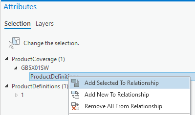 Right-click options for ProductDefinitions in the Attributes pane