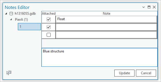 Note text in the text box at the bottom of the Notes Editor pane