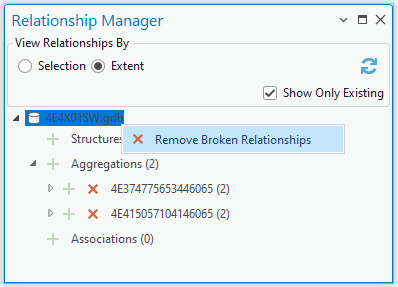 Remove Broken Relationships tool selected in the Relationship Manager pane