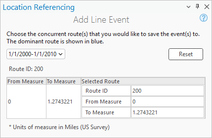 Add Line Event pane showing the 1/1/2000 to 1/1/2010 time range