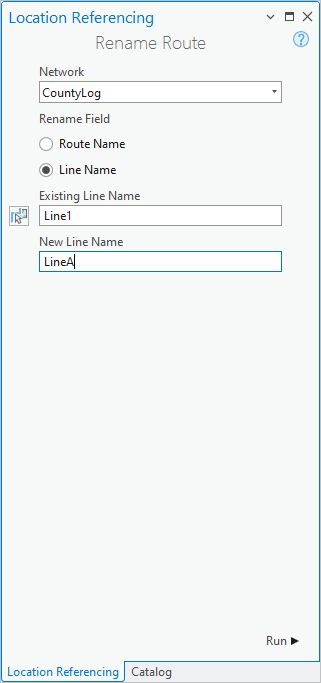 Rename Route pane with line name options