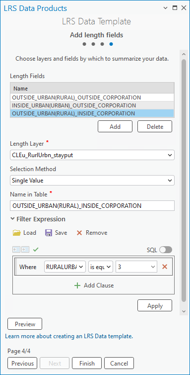 Unique values are added as length fields with the corresponding name and filter expression