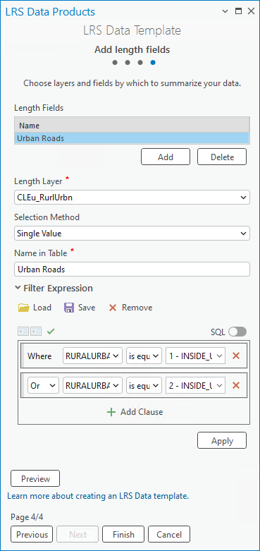 The first length field is set in the fourth pane of the LRS Data Template wizard