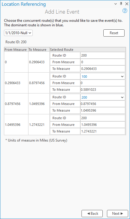 Route dominance table in the Add Line Event pane