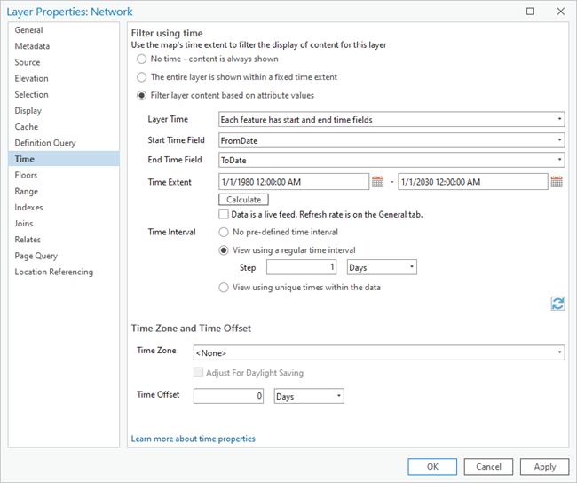 Time tab on the Layer Properties dialog box