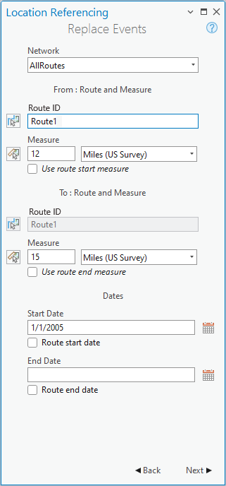 Replace Events pane network and route and measure options