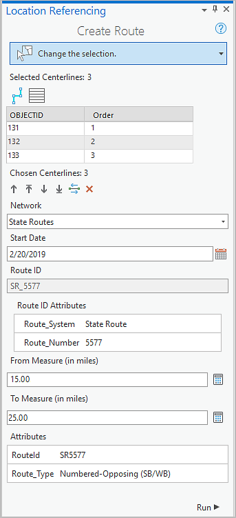 Create Route pane with Route ID Attributes