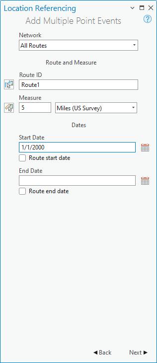 Add Multiple Point Events pane