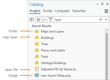 Catalog pane showing search results with various items