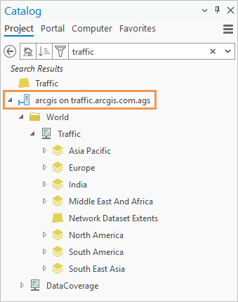 Catalog pane showing search results that include a server connection