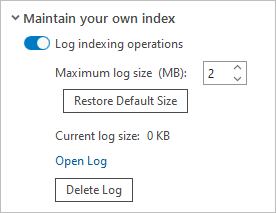 Maintenance section of the indexing options