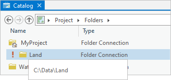 Invalid folder connection in a catalog view