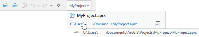 The project name drop-down window