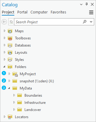 Folder connections in the Catalog pane