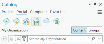 Portal tab in Catalog pane with My Organization and Content selected
