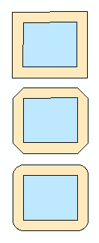 Polygon buffered with miter (top), bevel (middle), and round (bottom) joins