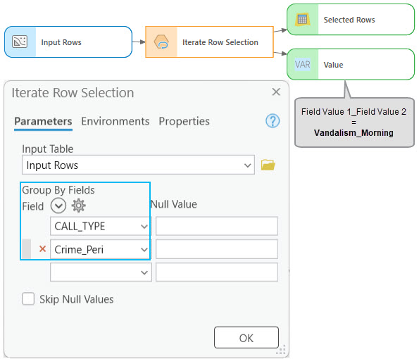 Iterate Row Selection tool parameters