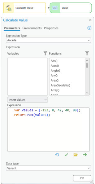 Arcade Max function in the Calculate Value tool Arcade Max function in the Calculate Value tool