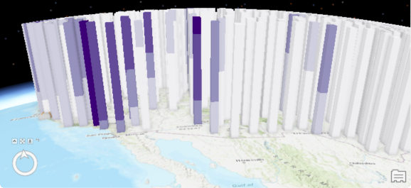 Output of the Forecast results display theme in the Visualize Space Time Cube in 3D tool